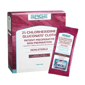 2% Chlorhexidine Gluconate Cloth, 7.5" x 7.5" (TO9705, 2/PK)