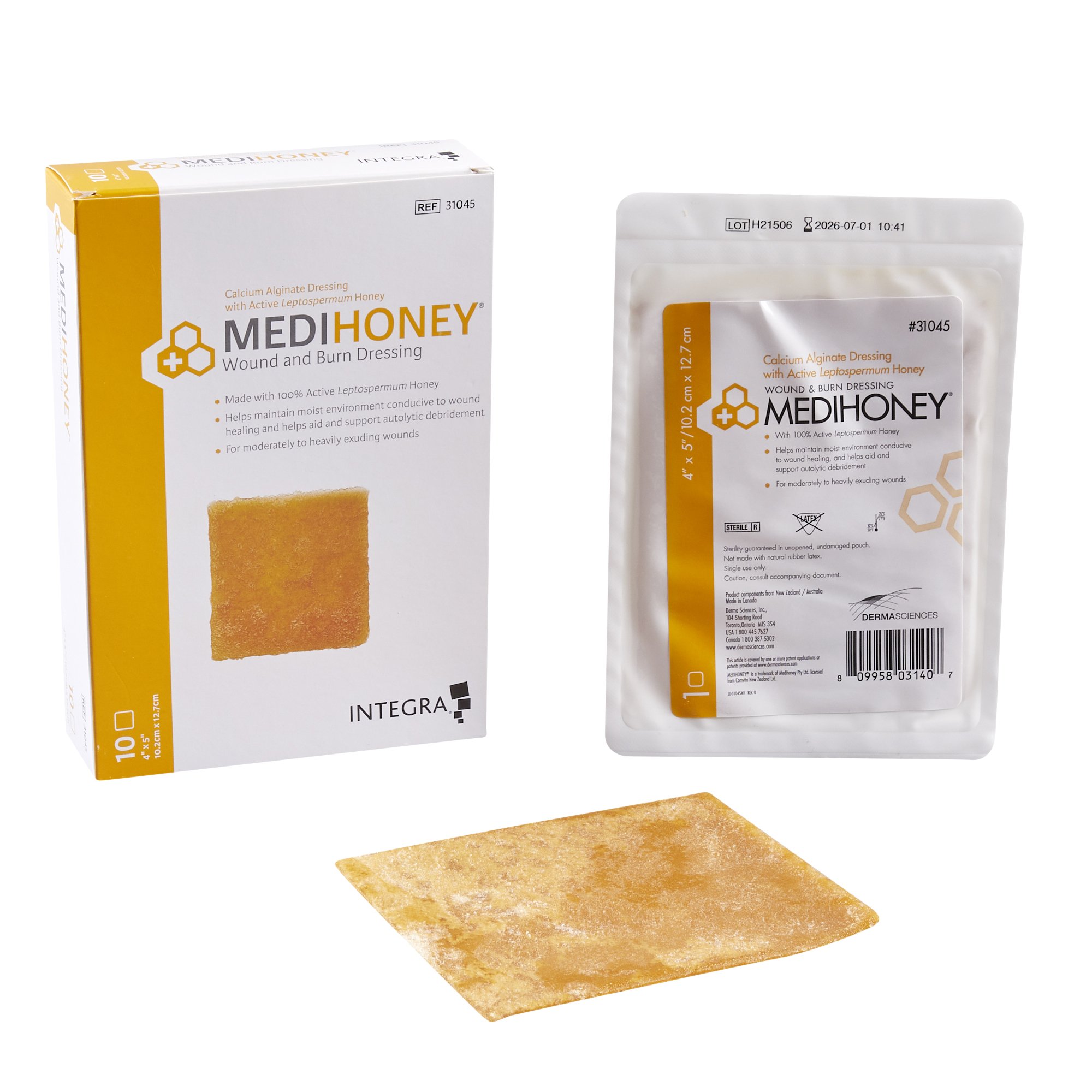 MEDIHONEY Calcium Alginate Dressing, 4" x 5"