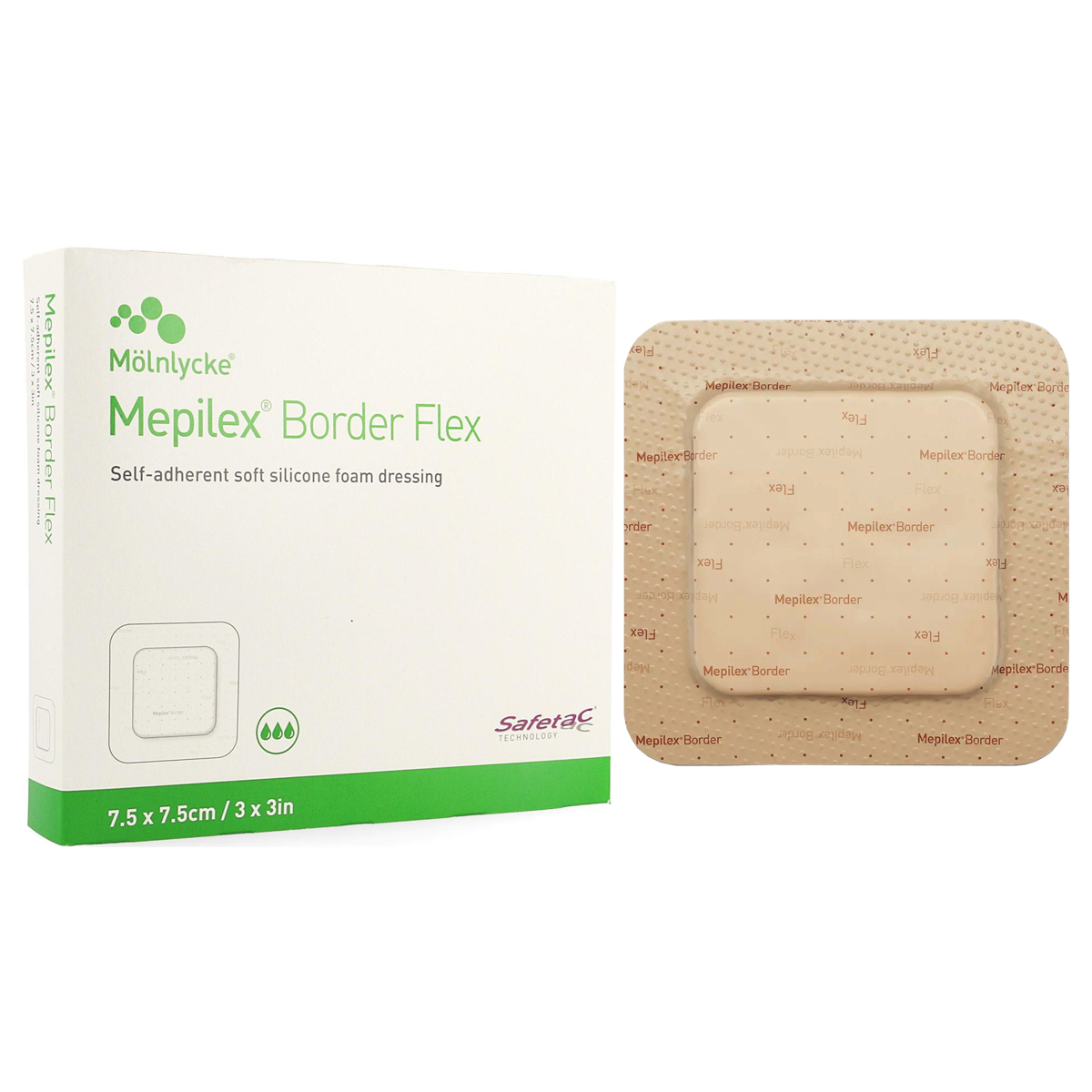 Mepilex Border Flexible Self-Adherent Absorbent Bordered Foam Dressing, 3" x 3", Replaces SC295200 (SC595200, 5/BX)
