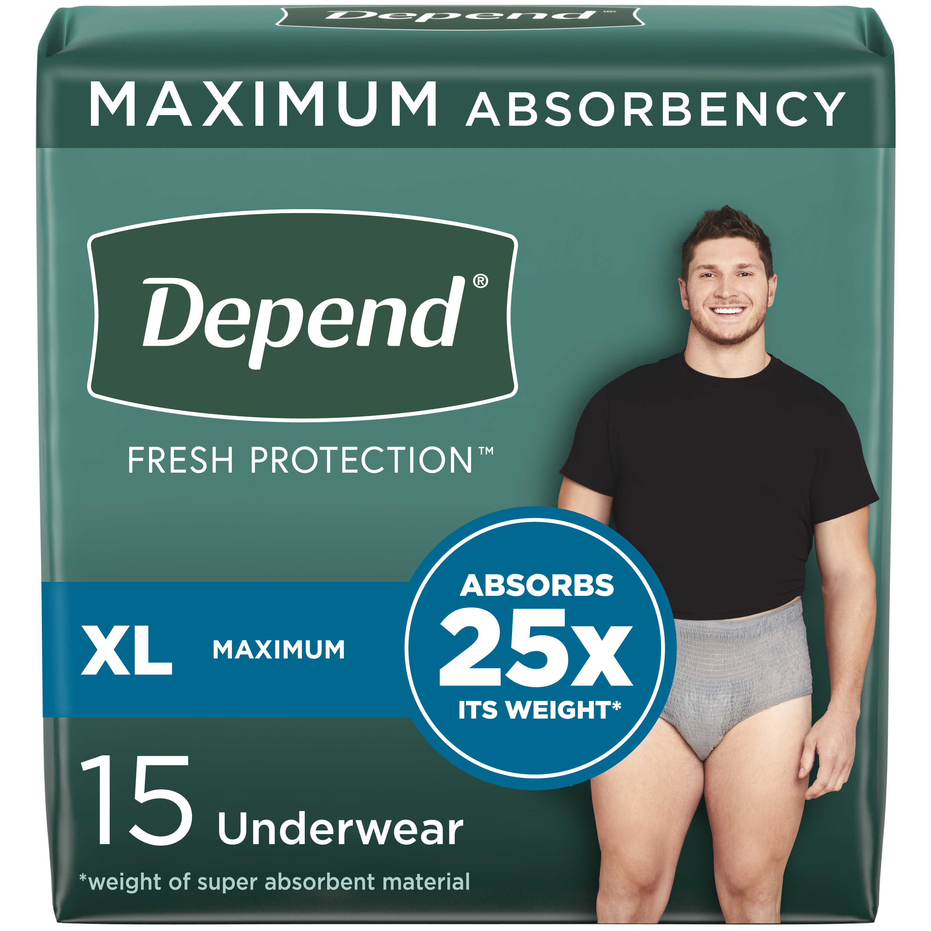 Depend Fresh Protection Adult Incontinence Underwear for Men, Disposable, Maximum Absorbency, Extra-Large, Grey, 15 ct (6947930)