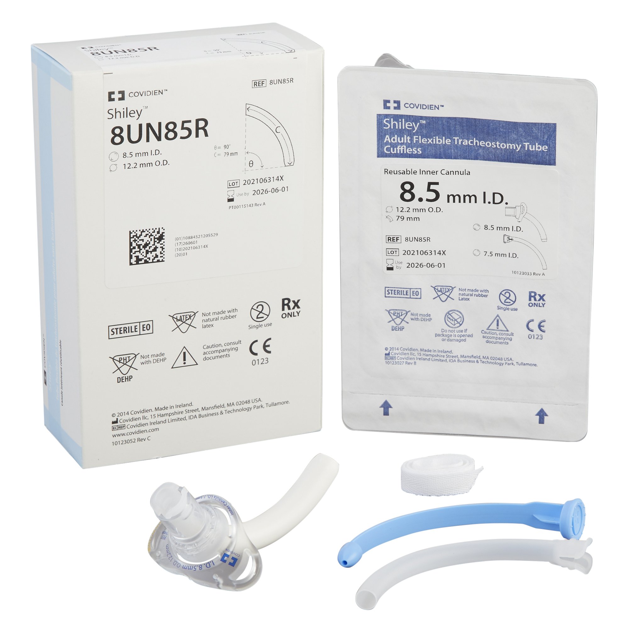 Shiley Flexible Adult Tracheostomy Tube with Reusable Inner Cannula, Cuffless, Size 8 (SH8UN85R)