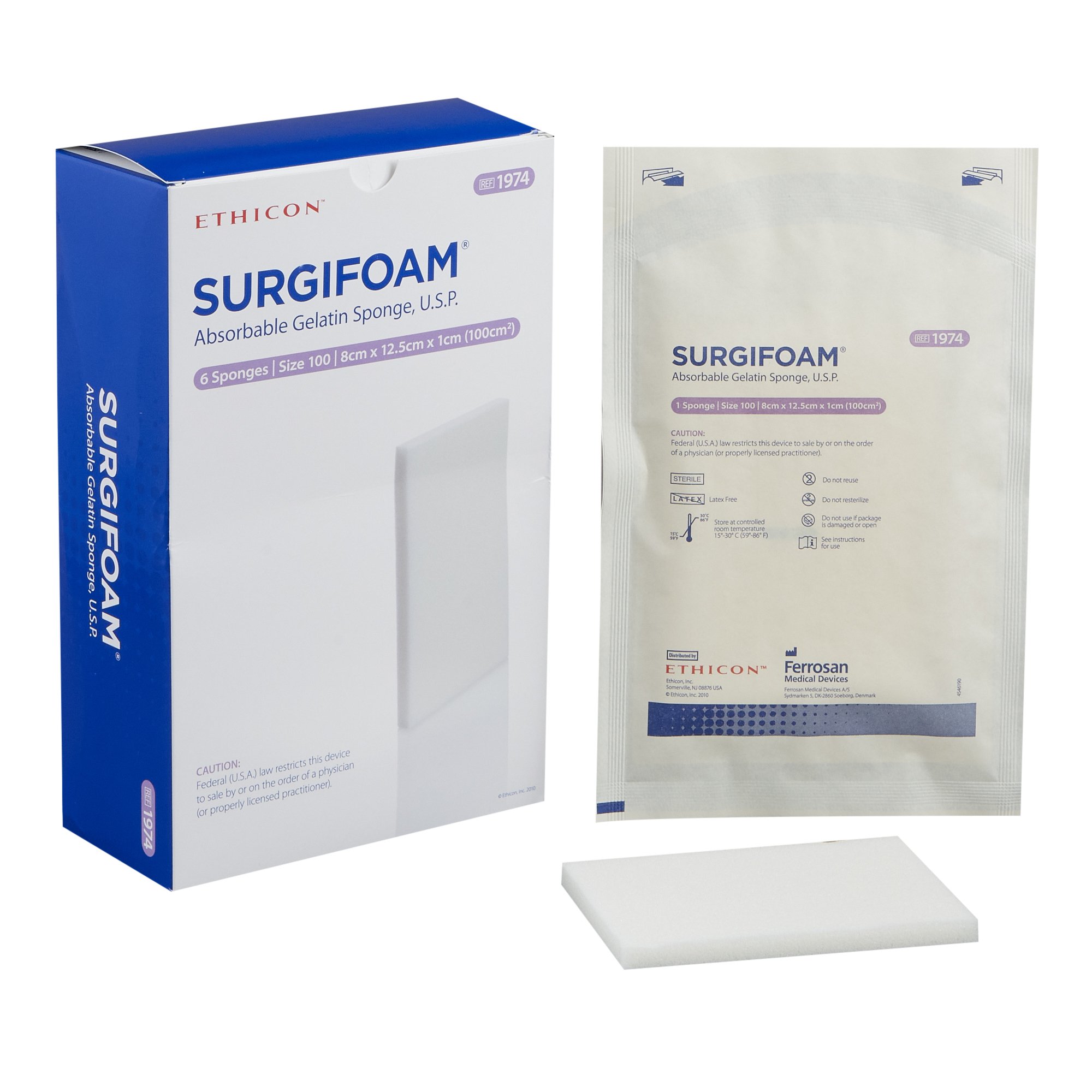 Surgifoam Absorbable Gelatin Sponge, 8-1/2cm x 12cm x 10 mm