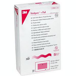 3M Medipore™ Plus Pad Soft Cloth Adhesive Wound Dressing, Sterile 3-1/2" x 10" with 1-3/4" x 8" Pad (25/BX, 883571)