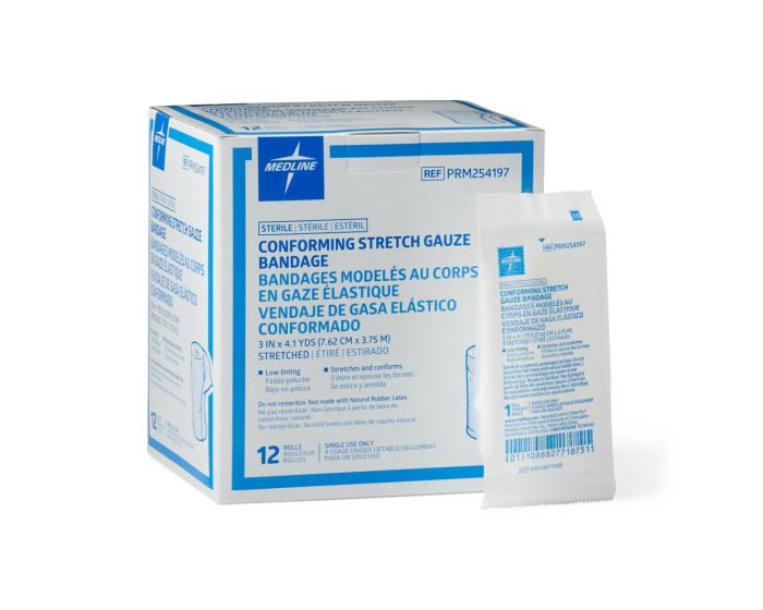 Medline Sterile Conforming Gauze Bandage 3in x 4.1yd 12Ct 60PRM254197Z