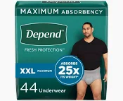 Depend Fresh Protection Underwear, Adult Incontinence for Men, Disposable, Maximum Absorbency, XXL (53305, 1 CA/44 EA)